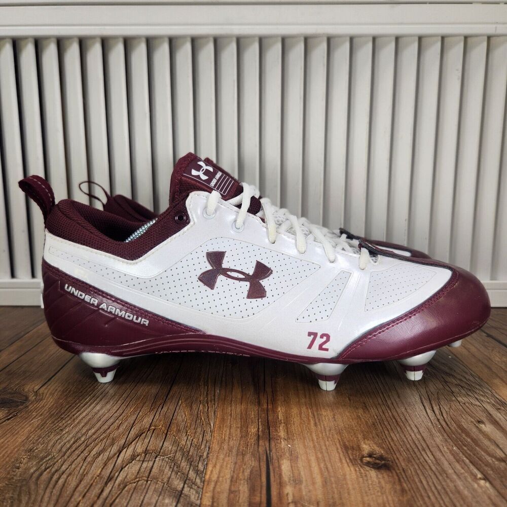 Mens 13 Under Armour Football Cleats White Maroon Red Athletic Low Sports Shoes